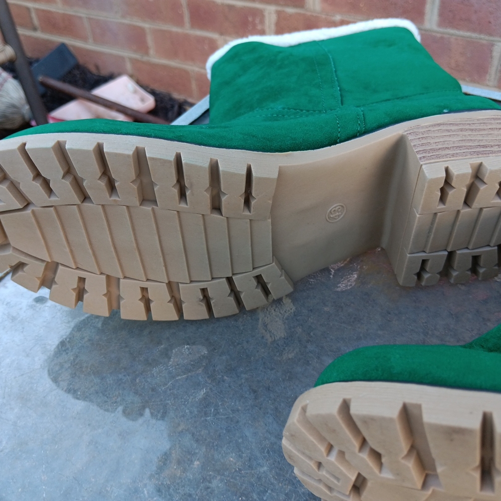Vibrant Green Suede Boots with Tan Soles